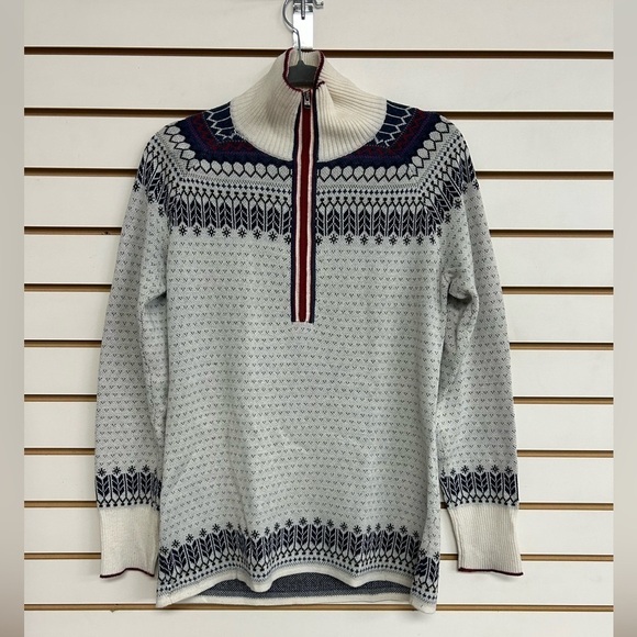 Eddie Bauer 1/2 Zip‎ Sweater - Size Small Red White Blue Gray Soft Fair Isle - Picture 1 of 9